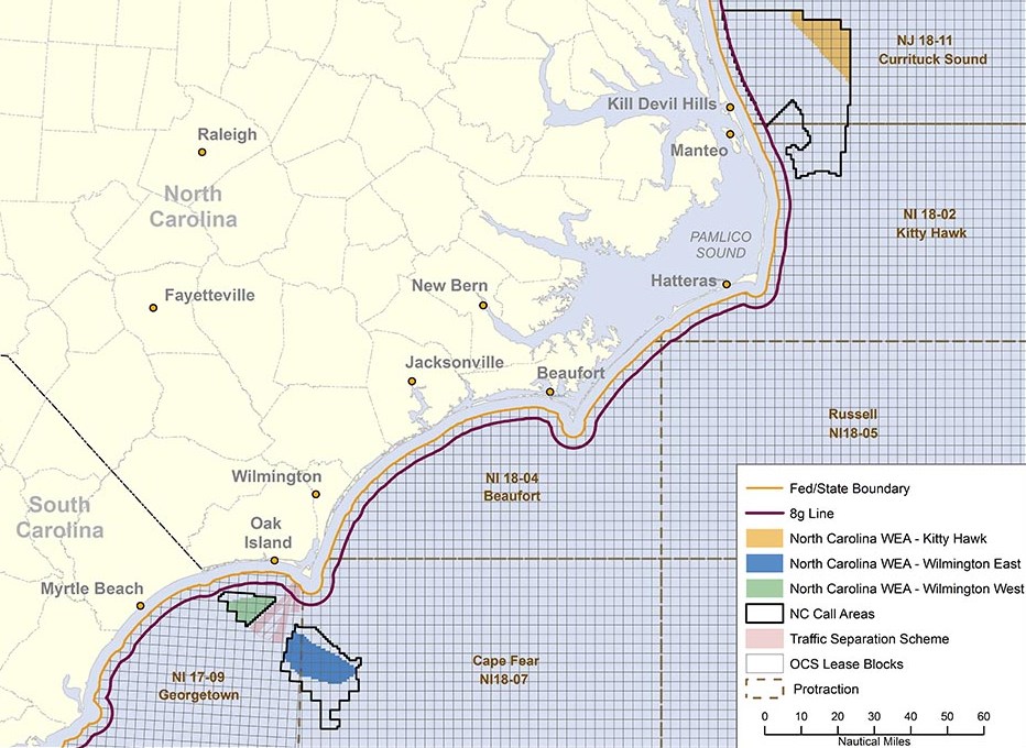 BOEM Defines Three Wind Energy Areas Off North Carolina