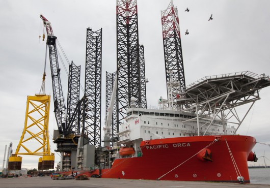 Suction Bucket Jacket Foundation Installed at Borkum Riffgrund 1 (Gallery)