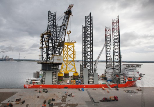 Suction Bucket Jacket Foundation Installed at Borkum Riffgrund 1 (Gallery)