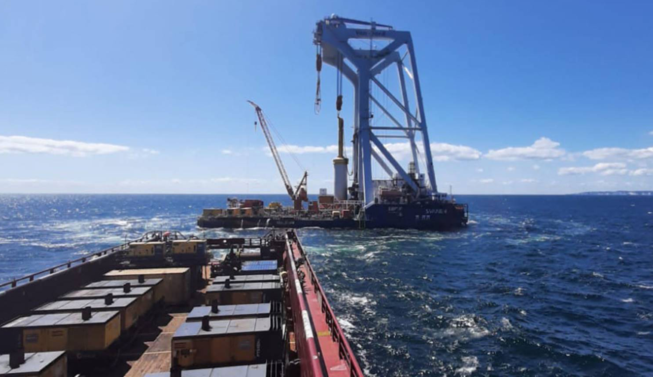Van Oord's Svanen installing the first monopile at Kriegers Flak