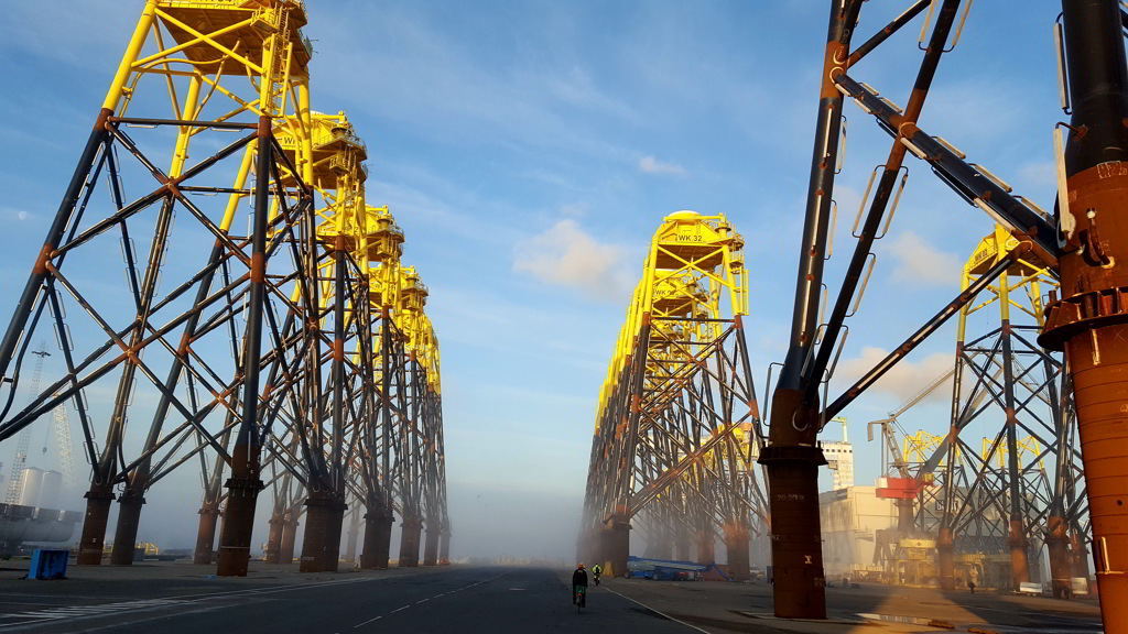 Jacket foundations lined up at Bladt facilities