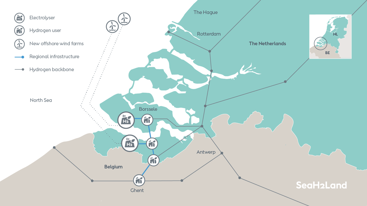 An image mapping the offshore and onshore plans for SeaH2Land green hydrogen project