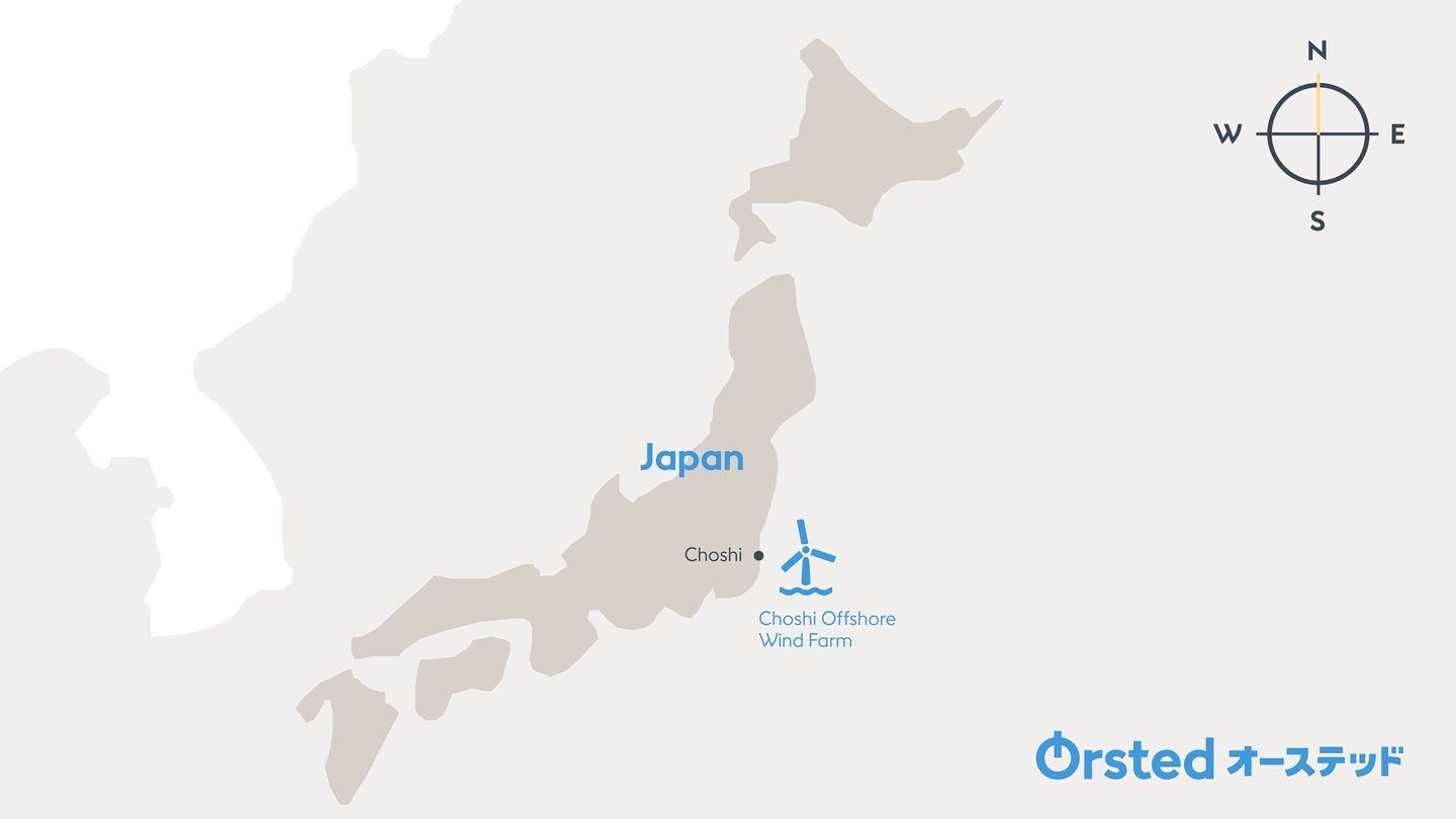 An image showing Choshi offshore wind farm location on a map