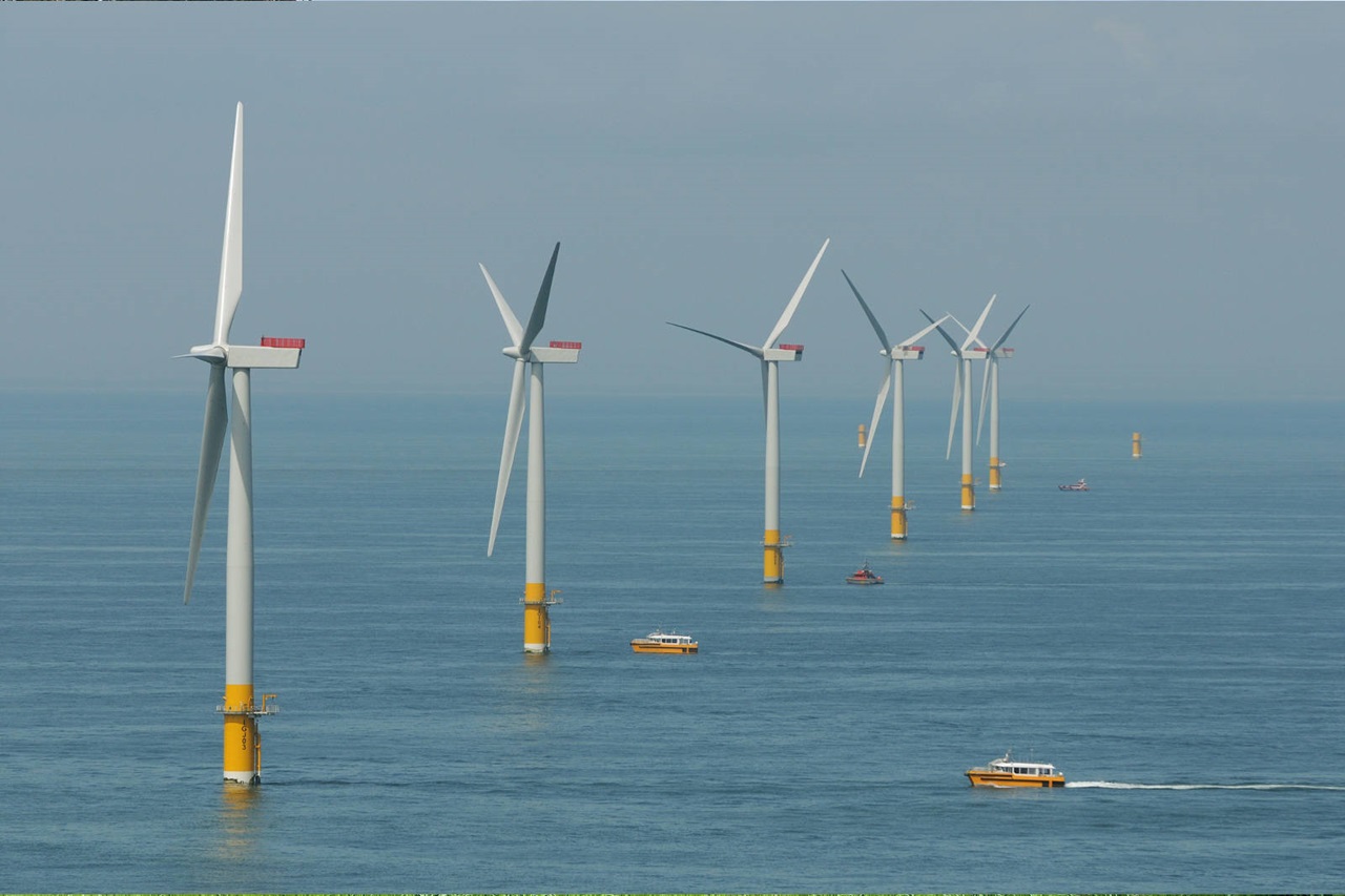 A photo of an offshore wind farm built by RWE