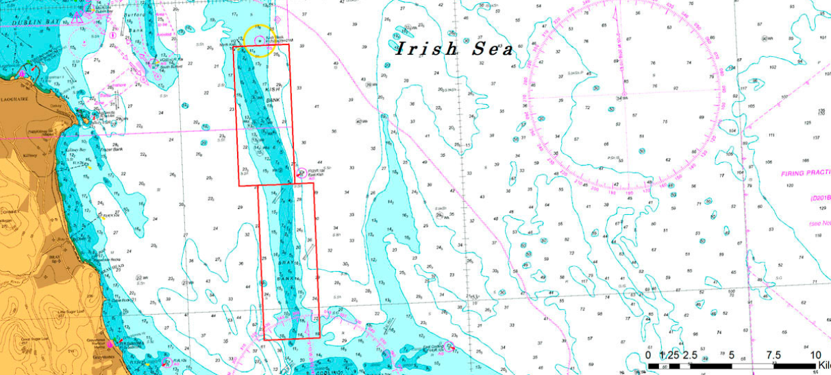 An image showing a map with the location of RWE's offshore wind farm in Ireland