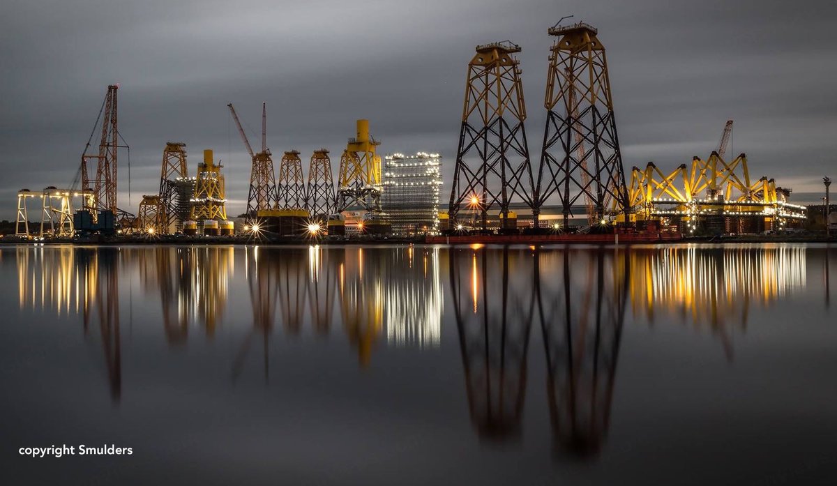 A photo of Smulders Projects UK site with jacket foundations for Beatrice offshore wind farm