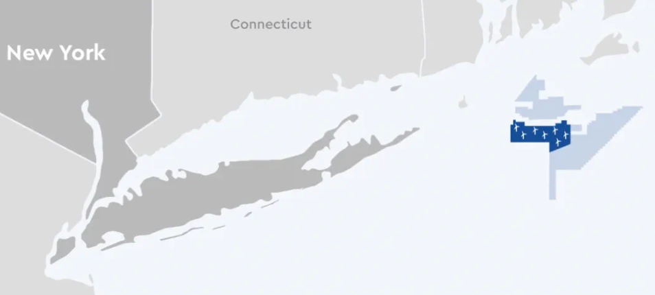 An image mapping Sunrise Wind offshore New York