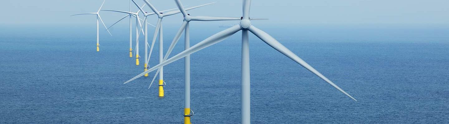 A photo of the Borssele 1 & 2 with several wind turbines close up