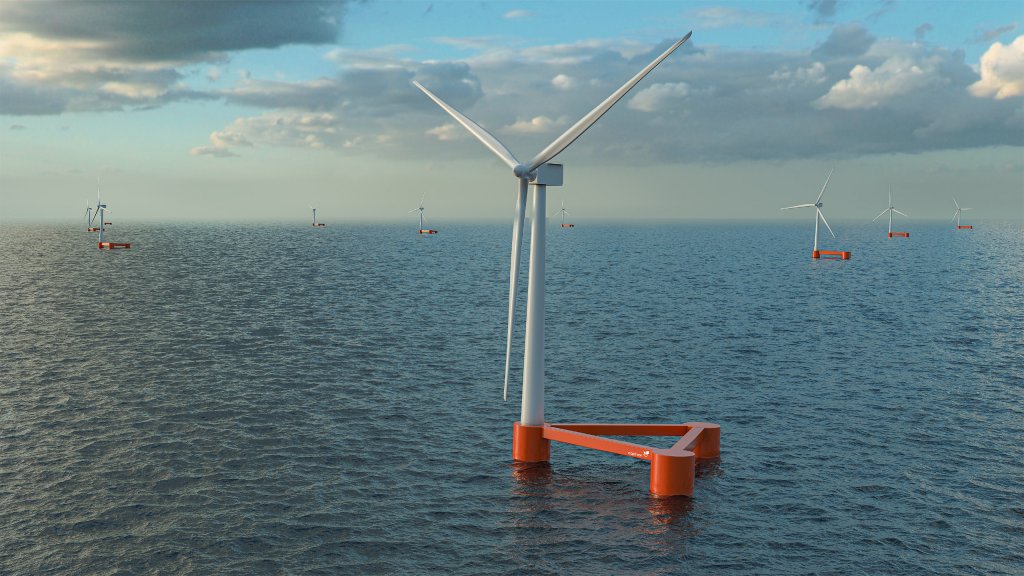 An image rendering Equinor's Wind Semi floating wind foundation