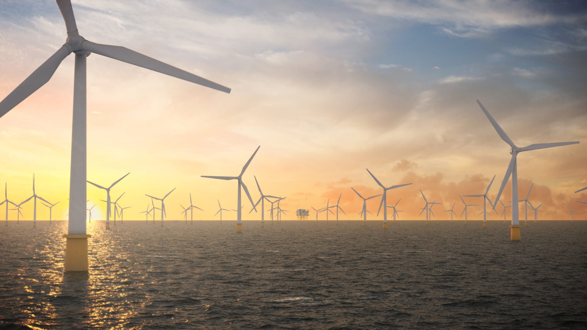 Artistic illustration of wind turbines at Dogger Bank