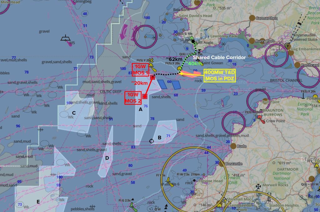 Map of proposed locations of multi-connection offshore substations being developed by Celtic Sea Power