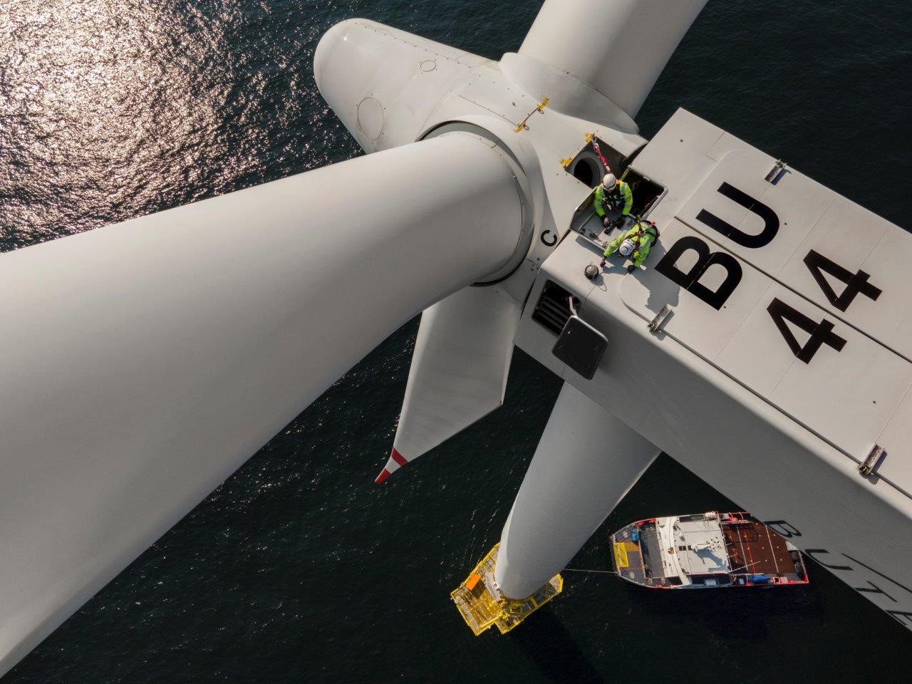 A top of a turbine at the Butendiek offshore wind farm in Germany