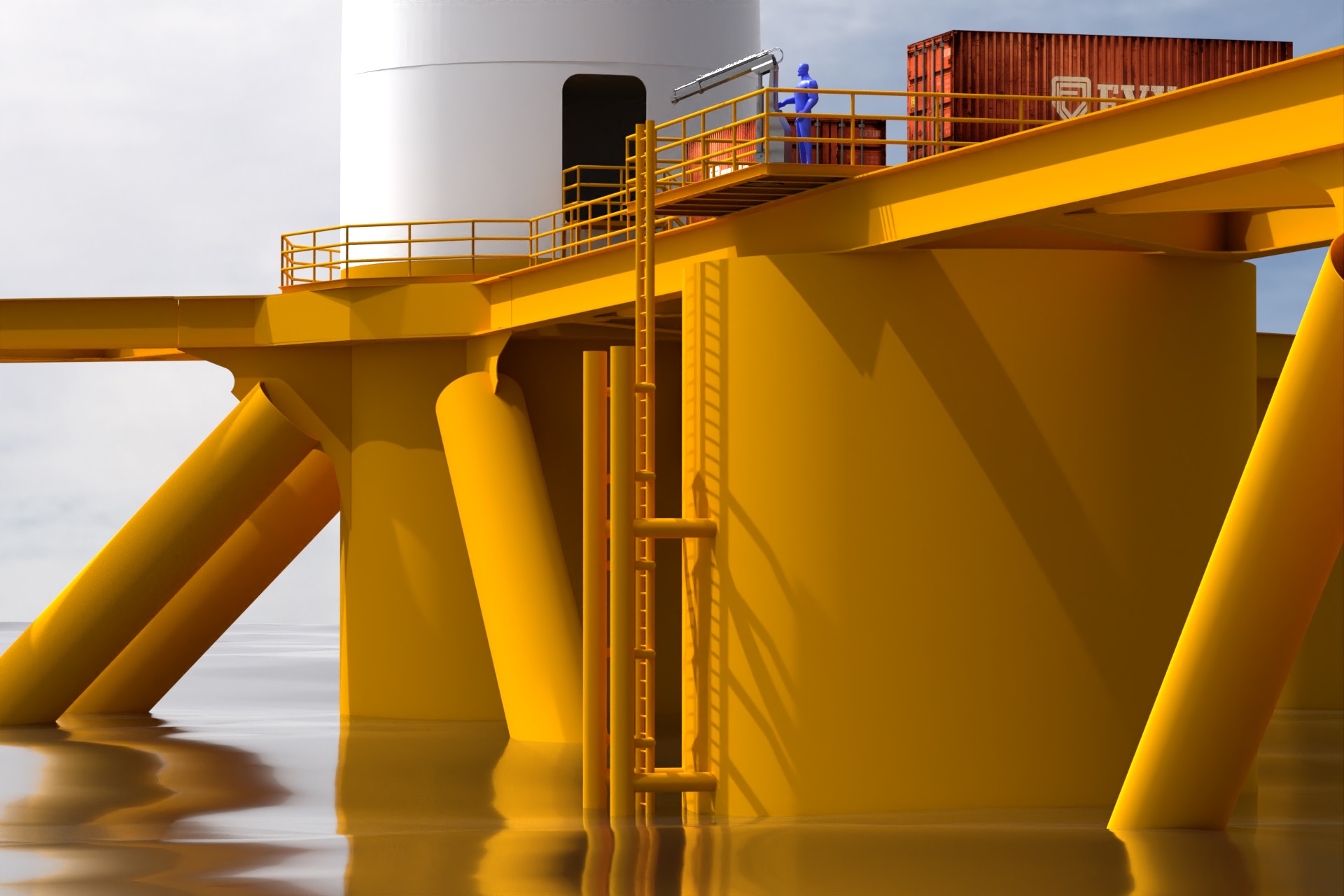 An image rendering Clovers' MOLO floating wind turbine foundation, close-up