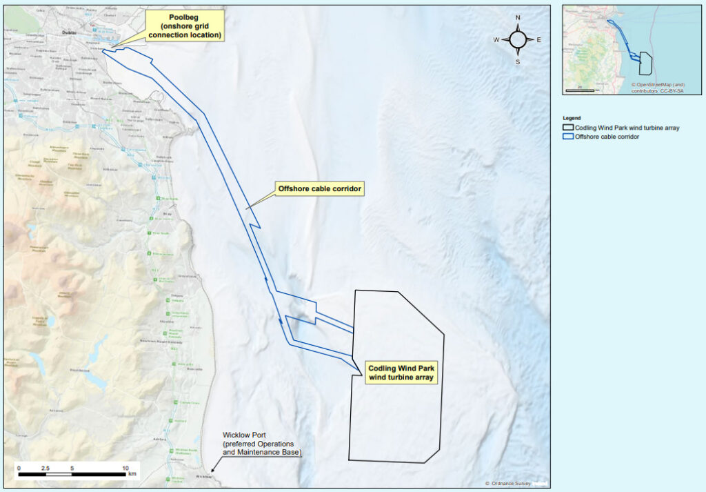 An image showing the location of Codling Wind Park on a map