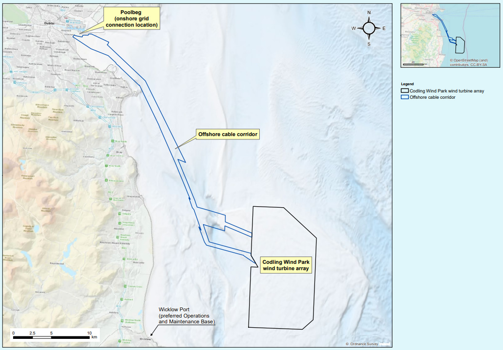 An image showing the location of Codling Wind Park on a map