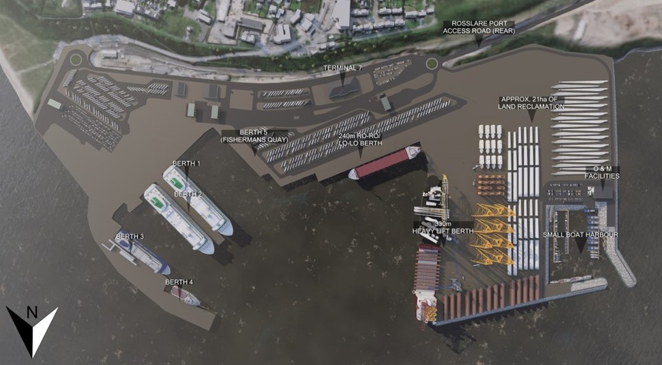 An aerial image showing Rosslare Europort redeveloped