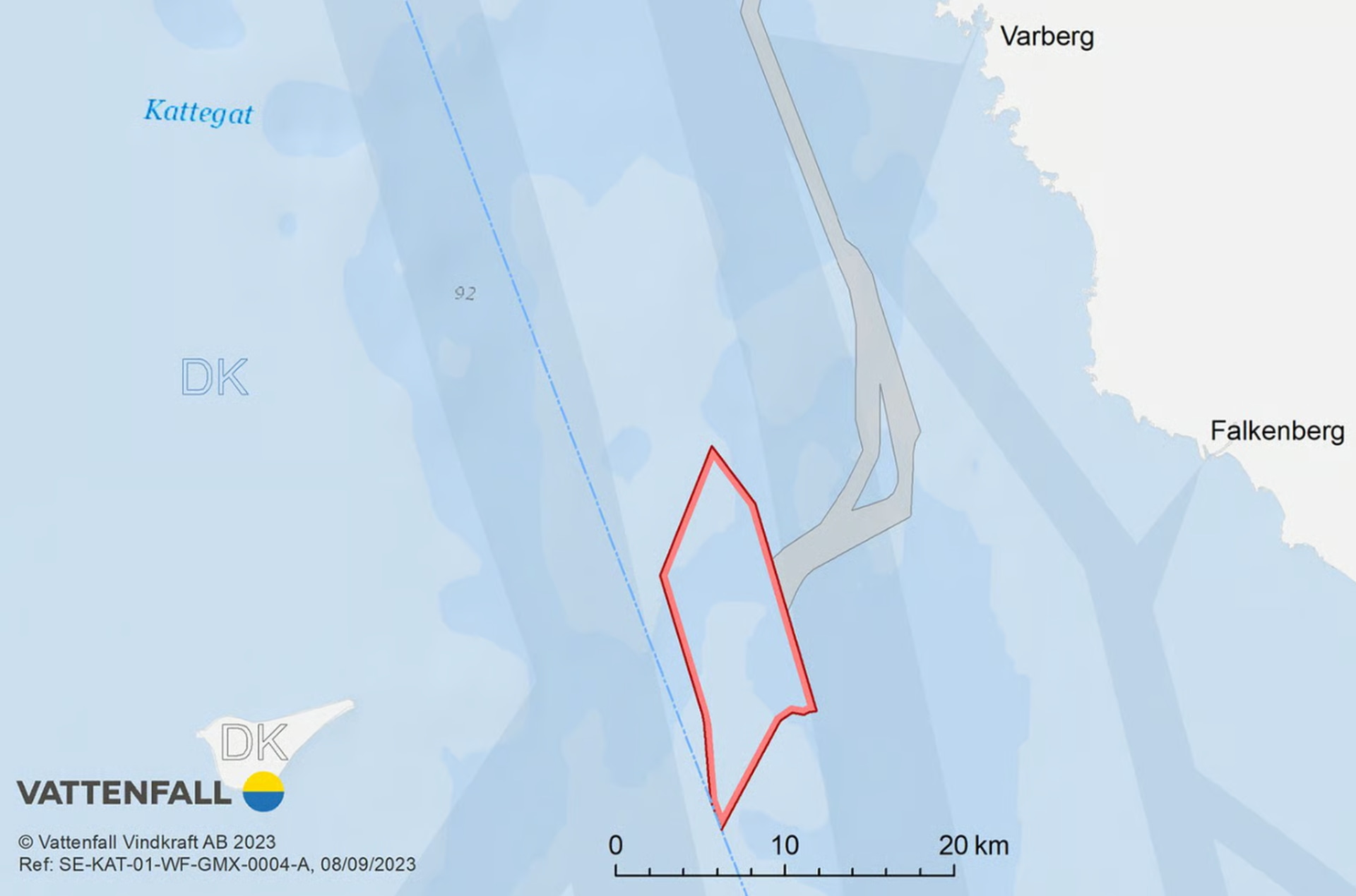 Map showing location of Kattegatt Syd offshore wind farm